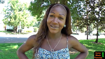 Smoking Stockinged Ebony Shemale Wanks