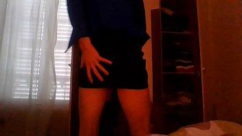 Crossdresser Enjoying My Wife' New Sexy Secretary Dress And Blue Blazer