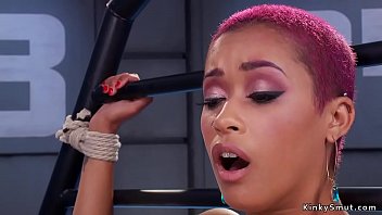 Stunning Ebony In Bondage Bangs Machine