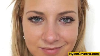 Blonde With Nylon Mask On Her Face