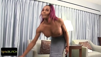 Gorgeous Ebony Tgirl Strokes Her Dick