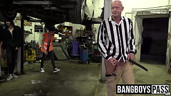 Mature Man Bent Over And Drilled By Car Shop Workers