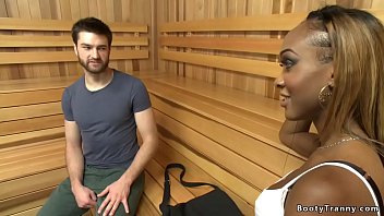 Busty Ebony Shemale Fucks Tied Up Male