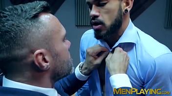 Elegant Hunk Wears Slick Blue Suit While Ramming Hot Stud