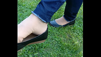 Shoeplay And Dipping With Tan Nylons And Flats
