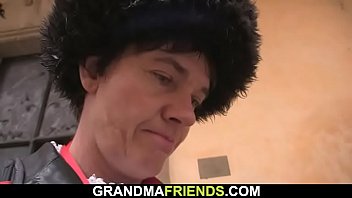 Old In Red Lingerie Takes It From Both Ends