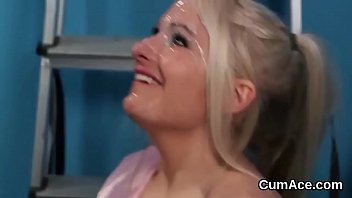 Hot Centerfold Gets Cum Shot On Her Face Eating All The Charge
