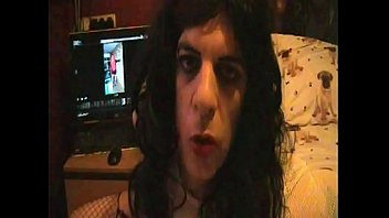 Bisexual Crossdressing Sissy Faggot Plays With His Cock And Shoots A Cumshot After Watching Himself On The Computer Next To Him