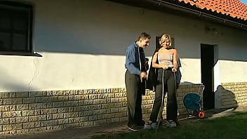 Cheerful Chick Fucks With Two Men In The Village