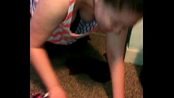 Nice Downblouse Boobs... Amber Was Cleaning Up After Her Puppy.