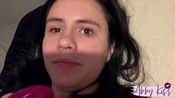 Abby Kiss Pulls Big Vibrator From Her Little Pussy And Throat Fucks Herself With It