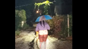 Thigh High Stiletto Boots _ Booty Shorts Walking In The Rain!