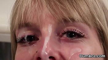 Slutty Sex Kitten Gets Jizz Shot On Her Face Eating All The Sperm