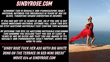 Sindy Rose Fuck Her Ass With Big White Dong On The Terrace In Red Mini Dress