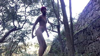 Stupid Fag Playing Outside Naked With Dildo