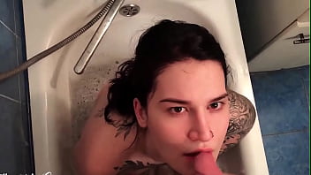 Tattooed Girl Passionate Sucking Big Cock Lover - Cum On Face