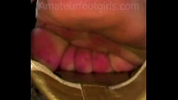 Shoeplay Feet Toes Girl Plays With Her Golden Flats And Shows Her Sweaty Toes Ballerrinas Flatsshoes