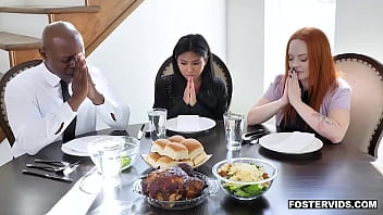 Asian Stepdaugther Ember Snow Accidentally Spills Water To Her Foster Stepdad Will Teil And Gave A Blowjob To Him As Punishment Then Started A 3some With Stepmom.