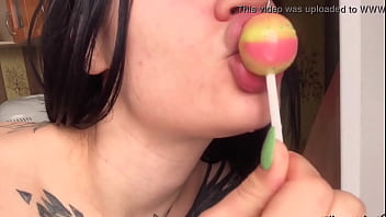 Tattooed Babe Sucking Lollipop And Play Pussy - Food Fetish