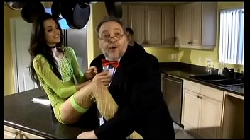 Guy Fucks Alicia Angel In Green Fishnets And Heels With Tight Tits On Countertop