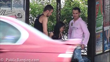 A Big Natural Breasted Brunette In Public Street Bus Stop Threesome Orgy Gang Bang With 2 Hung Guys With Big Dicks Fu...