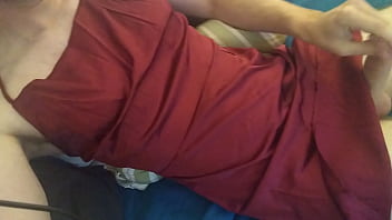 Red Satin Dress For A Cute Crossdresser Pt.2