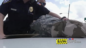 Counterfeit Soldier Is Taken To A Spot By Perverted Milf Cops