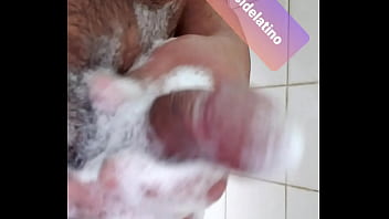 Guy Jerking Hard Cock In Shower With Soap