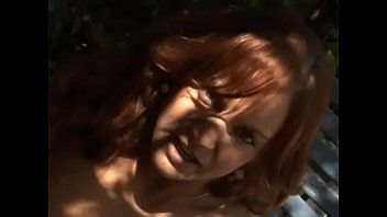 Playful Redhaired Hottie Gabriella Banks Took Off Her Lingerie To Play With Her Muff Rubbing It With Glass Dildo In The Shade Of A Tree