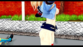 Naked Girl And Naked Futanari Dancing In The Yard