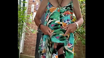 Wanking In Garden Again In Stockings Suspenders Dress