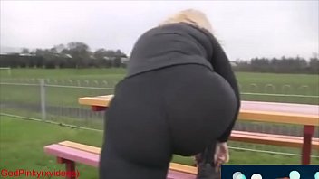Mature Milf Walk With Big Ass Leggings In Park
