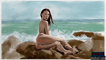 Petite Brunette Model Adel Morel Strips Naked Outdoor