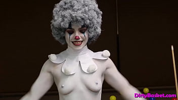 Sexy Babe Wears Clown Makeup And Teases