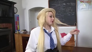 Slutty Chubby Blonde In Uniform, Stockings, Suspenders _ Shear Nix