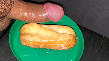 Unloading My Sweet Sperm Over This Delicious Maple Bar. Yummy!!!