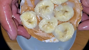 Peanut Butter And Banana Rice Cake Covered In My Delicious Cum Sauce. Delicious!