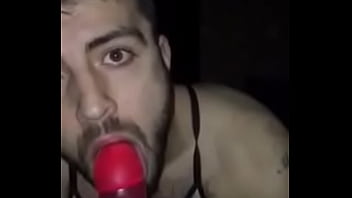 Sissy Boy Sucking A Big Red Dildo