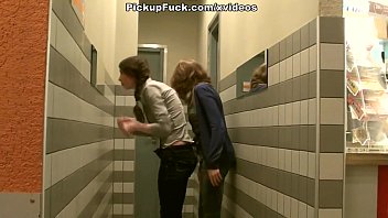 Girl With Two Braids Does Blowjob For Two Guys At The Same Time