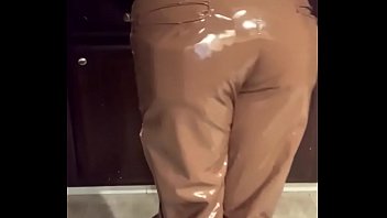Man In Brown Leather Pants Masturbating