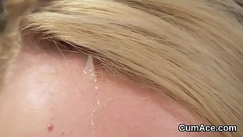 Hot Looker Gets Cum Shot On Her Face Eating All The Spunk