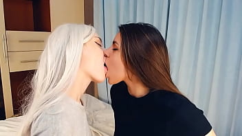 2 Beautiful Lesbian Loving French Kissing On The Bed