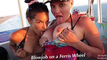 Must See! Risky Public Double Blowjob On A Ferris Wheel With Teen _ Milf