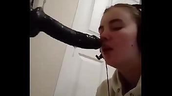 White Thot Deep Throating Her Fat Black Dildo