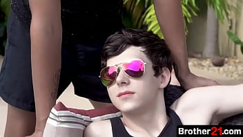 When Boy Finds His Stepbrother Lounging By The Pool, He Decides To Join Him And Ask Him For A Massage