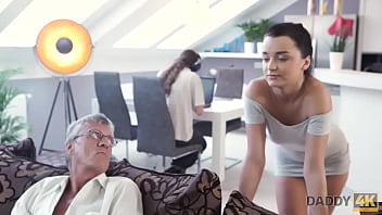 Daddy4k. Boy Works On Computer While His Gf Seduces Guys Old Daddy