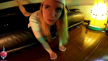 Xmas Blowjob With Leaking Cum Out Of Her Mouth And Feet In The Air Plus Behind The Scenes