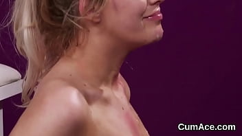 Naughty Stunner Gets Sperm Load On Her Face Eating All The Cream - blowjob, jizz, job, facials, spunkswap - Video 2318719