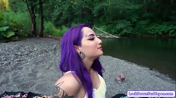 Purple Haired Babe Gets Fucked Outdoors