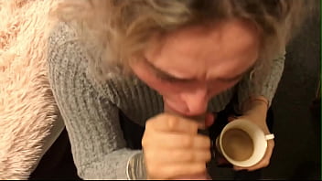 Euro Slut Drinks Coffee With Cum!